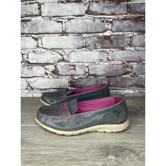 Josef Seibel Gray Leather Pink Stitching Penny Loafer Comfort Shoes Women 36EU/6 - Picture 1 of 16